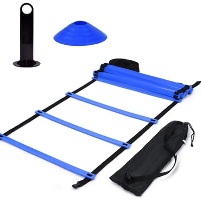 Snelheid Behendigheid Trainingskit, 19ft Platte Ladder 10 stuks Schijf Kegels voor Atletische Training blue