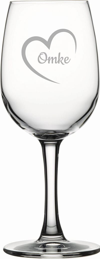 Gegraveerde witte wijnglas 26cl Omke mei hert