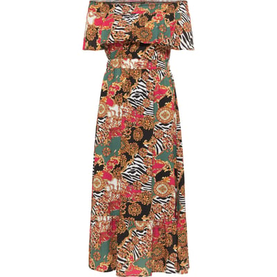 Faina midi-jurk Dames Rood Veelkleurig