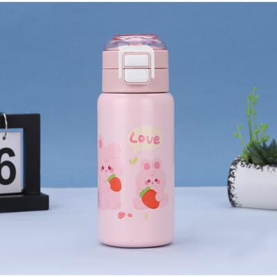 MOE Fun Tasse Thermos pour Enfants en Acier Inoxydable Mignon Dessin Animé Tasse à Eau pour Enfants Un Couvercle Double Usage Tasse à Saut à Double Paroi 420ml