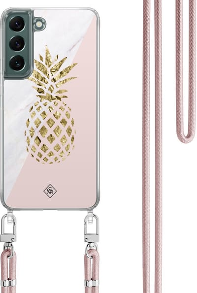 Casimoda® hoesje met rosegoud koord - Geschikt voor Samsung S22 Plus - Ananas - Afneembaar koord - TPU/polycarbonaat - Roze