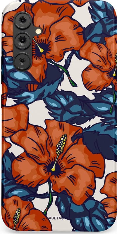 Casetastic hoesje geschikt voor Samsung Galaxy A34 (2023) 5G - Dubbellaagse bescherming - Exotische paradijs - Fashion Case - Terracotta Donkerblauw Bruin Donkergrijs