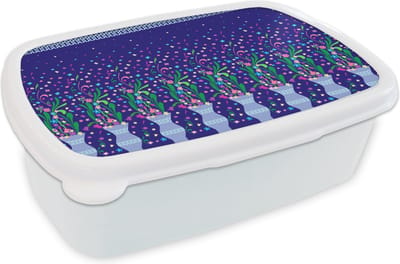 Broodtrommel Wit - Lunchbox - Brooddoos - Bloemen - Patronen - Lente - 18x12x6 cm - Volwassenen