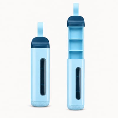 Zirkle DailyDose Mini - Pillendoos 3 Vakken met Koordlus - Compacte Reis Medicijndoos voor Medicijnen, Vitamines en Supplementen - Draagbaar voor Werk, Vakantie en Onderweg - Blauw