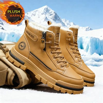 heren nieuwe stijl sneeuwlaarzen, hoge leren laarzen, koudebestendig, populair in de herfst en winter, slijtvast voor buiten, w 39 beige