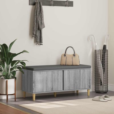 vidaXL - Hallenbank - met - kussen - met - opslag - Grijze - Sonoma - 100 - x - 38 - x - 46 - cm