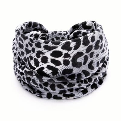 Beige elastische haarband met zwart en bruin abstract patroon – dames hoofdband van zachte stof – modieus haaraccessoire voor dagelijks gebruik
