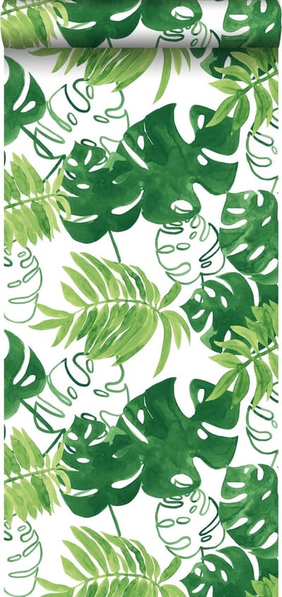 ESTAhome behang geschilderde tropische jungle bladeren tropisch junglegroen - 53 cm x 10.05 m - 138887