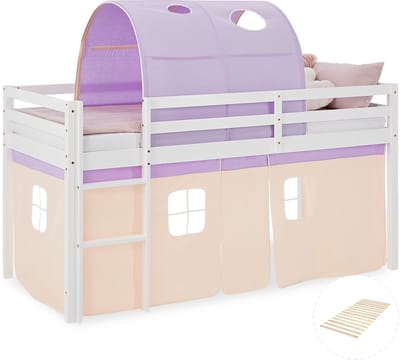 Homestyle4u Hoogslaper - 90x200 cm - Ros - met lattenbodem en tunnel