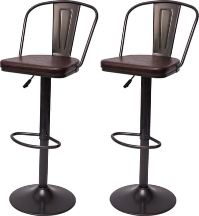 Set van 2 barkrukken MCW-H10a, barkruk barstoel, in hoogte verstelbaar draaibaar industrieel kunstleder metaal ~ vintage bruin
