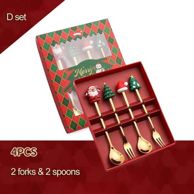 4 Stuks Vrolijk Kerstfeest Tafeldecoratie Dessertschep Fruitvork Lepelset Roestvrij Staal Koffielepels Kerstcadeau Feliz Navidad gray