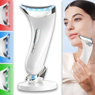 Gezichtsmassageapparaat Voor Gezicht En Hals - Elektrisch Huidverstrakkings- En Liftapparaat Met Led-Verlichting - Vibrerende Gezichtsmassage Voor Lymfedrainage - Anti-Aging Huidverzorging Voor Rimpels En Versteviging (Wit)