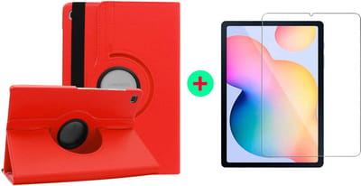 BixB 360° draaibare bookcase Samsung Galaxy Tab S6 Lite (2020 / 2022) Hoes – Rood Met Samsung Tab S6 Lite Screenprotecotor gehard glas
