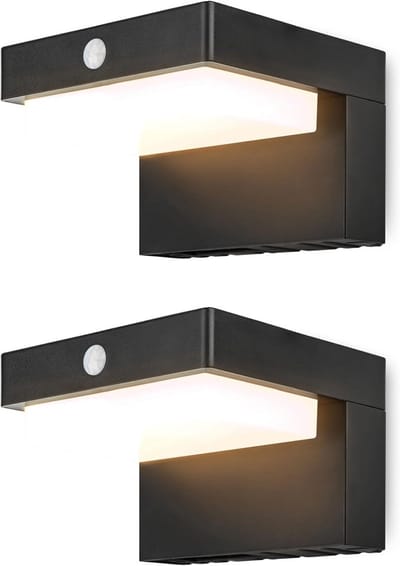 Solar Buitenlamp met Bewegingssensor - 400 Lumen, IP44 Waterbestendig, 2 Stuks - LED Wandlamp voor Buiten met 2 Lichtmodi