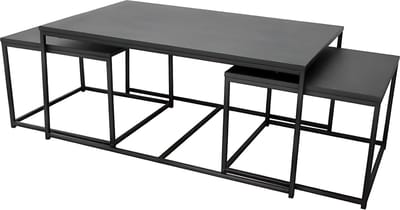 “MADISON” salontafel set van 3 in zwart metaal – 1x 100 x 60 x 45 cm + 2x 50 x 50 x 38 cm