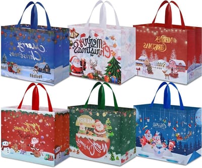 Kerstcadeauzakken, Multifunctionele Niet-geweven Kersttassen met Handvatten, 6 Stuks voor Cadeauverpakking en Feestbenodigdheden