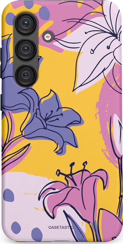 Casetastic Hoesje Geschikt voor Samsung S25 - Stijlvolle Beschermende Duo-layer Case - Paarse Lelie Kunst
