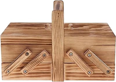 Houten Naaidoos - Naaikistje Opbergkoffer - Naaiaccessoires Organiseren - Verdeelde Binnenvakken - 24.2 x 13.7 x 15 cm - Natuurlijk Hout