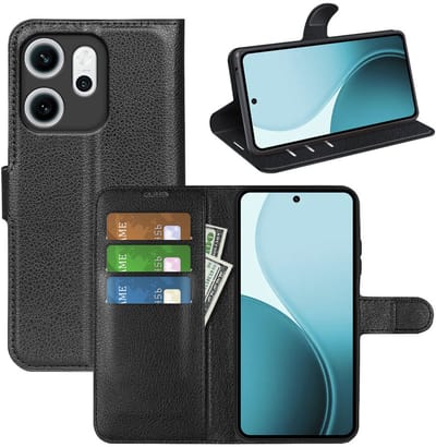 MobyDefend Hoesje - Geschikt voor Oppo Reno14 F / Oppo Reno14 FS - Kunstleren Wallet Book Case (Sluiting Voorkant) - Zwart