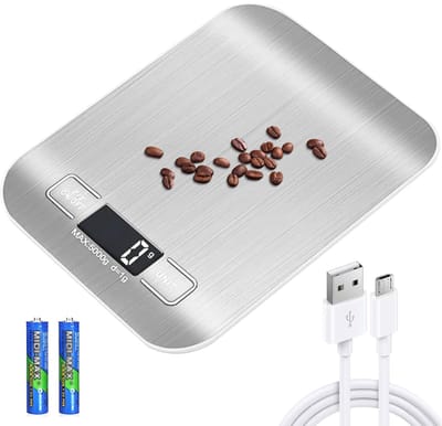 VH Supplies®Keukenweegschaal Oplaadbaar - Keukenweegschaal met Accu - Weegschaal Keuken - 1g tot 15kg - USB Oplaadbaar - Zwart