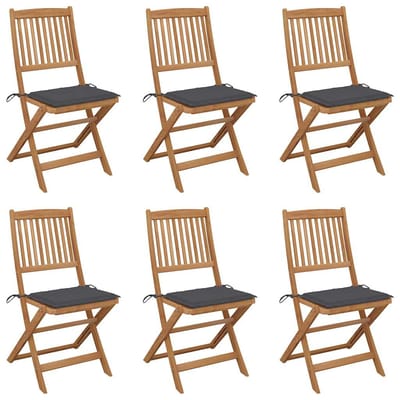 vidaXL - Inklapbare - stoelen - 6 - st - met - kussens - massief - acaciahout