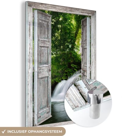 MuchoWow® Glasschilderij 30x40 cm - Schilderij acrylglas - Waterval - Doorkijk - Landschap - Foto op glas - Schilderijen