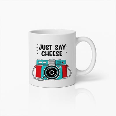 Fotografie Mok 330ml – “Just Say Cheese” Camera Design – Leuk Cadeau voor Fotografen & Fotoliefhebbers