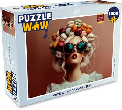 Puzzel Vrouw - Macarons - Bril - Legpuzzel - Puzzel 1000 stukjes volwassenen