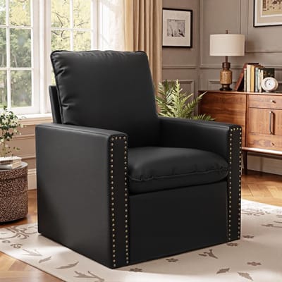 HomeMiYN Fauteuil – PU Leer Zwarte Comfortabele Armstoel – Hoge Rugleuning Lounge Stoel – Stevig Frame voor Woonkamer en Slaapkamer