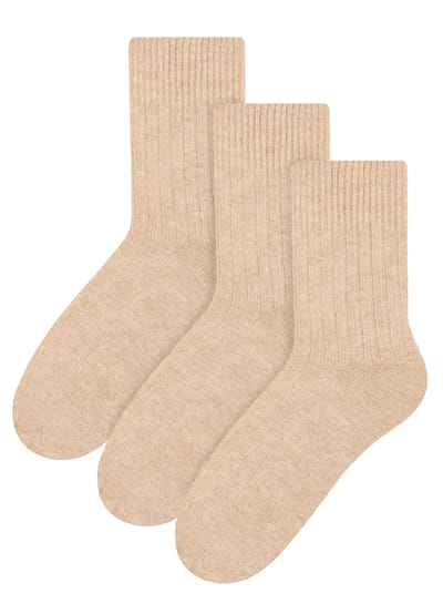 Steven - 3 Paar Multipack Dames Wol Gebreide Sokken | Warme Kousen Jurk Sokken - Beige