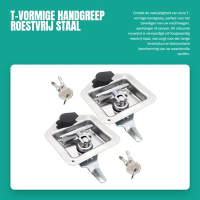 Dailygoods- Handgreep T-vormig - Roestvrij Staal - Vouwslot - 2 Sleutels - Duurzaam - Bescherming tegen Stof en Water - Sloten