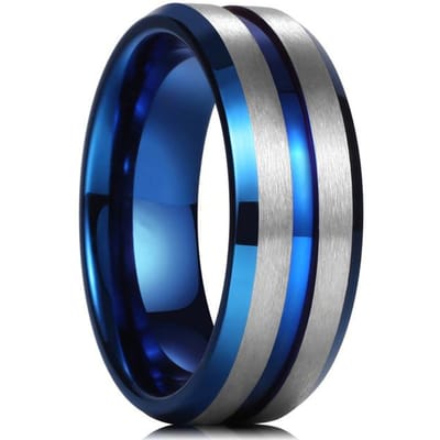 Klassieke 8mm wolfraam trouwring zwart/zilver kleur geborsteld twee gegroefd centrum gehamerd ontwerp heren trouwring sieraden geschenken 13 gray