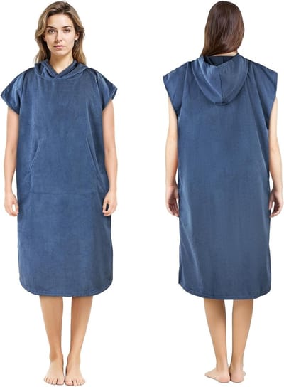 Poncho voor Surfing en Strand, 110cm x 78cm met Kap, Sneldrogend Microvezel, Unisex met Zakjes, Perfect voor Vakantie en Watersport, Donkerblauw