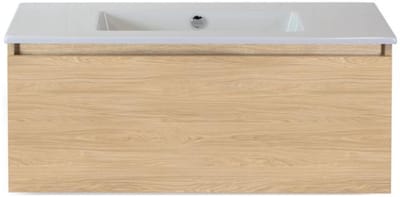 Frozen Badmeubelset 100 cm - Greeplijst in Kleur - Casella Oak - Keramische Wastafel Wit Zonder Kraangat