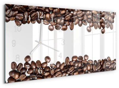 Tulup Wandklok - Koffiebonen Wandklok Glas Met Motief - 60x30 cm - Bruin Decoratieve Glazen Klok - Witte Handen - Rechthoekige Wandklok - Klok Glas Met Opdruk - Moderne Wandklok Glas