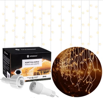 Springos IJspegel Verlichting Buiten | IJspegel Verlichting | Kerstverlichting Buiten | 8 m + 2.5 m Snoer | Connectable | 200 LED | Warm Wit