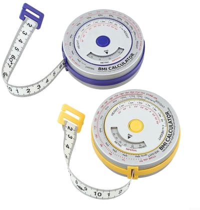 Intrekbaar Meetlint - BMI Calculator - Gezondheid Monitoren - Vergrendelingsfunctie - 150 cm - Blauw Geel