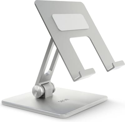 Serve Tablet Houder XL Opvouwbaar - Extra Stevig & Stabiel - Inklapbare Aluminium Standaard voor Tafel of Bureau - Zilver
