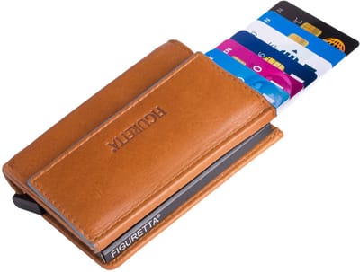 Figuretta Heren Portemonnee Leer met Creditcardhouder - RFID Cardprotector met Munt- en Briefgeldvak - Blue-Line - Cognac