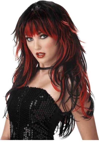 California Costumes Pruik Tempting Tresses Zwart/Rood