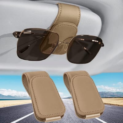 TOVBMUP Brilmonturen - Zonnebrilhouder voor auto - Voor Autozonnekleppen - Zonnebrillen - Accessoires - Kaarthouder - Beige - Clip voor auto - 3-Pack
