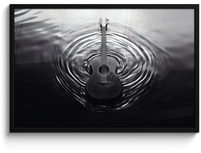 Poster in lijst - Fotolijst 90x60 cm - Posters - Gitaar - Hout - Water - Posterlijst zwart - Decoratie - Wanddecoratie woonkamer - Muurdecoratie slaapkamer