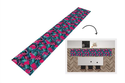 Keukenloper - Loper keuken - Bladeren - Hawaii - Design - Roze - Blauw - 300x50 cm - Keukenloper vinyl