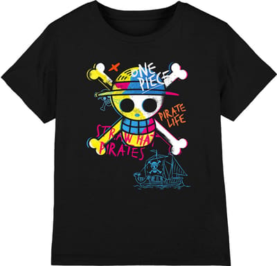 One Piece Jolly Roger Graffiti Kinder T-Shirt - Zwart - 3-4 jaar