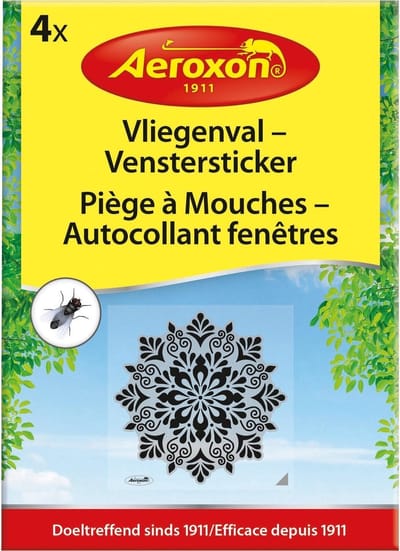 Aeroxon – Vliegenval - Venstersticker – Vliegenvanger - Vliegenvangers plakstrip - Vliegensticker – Voor venster – 4 stuks