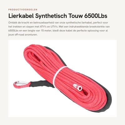 Dailygoods- Lierkabel Synthetisch Touw 6500Lbs - 4,8 Mm x 15 M - Synthetische Vezels - ATV/UTV - Aanhangwagens - Roest- en Weerbestendig - Lierlijn