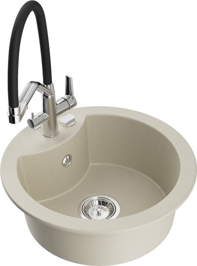 Mexen Diego granieten gootsteen 1-komorige met keukenmengkraan Duo, beige - 6512-69-671701-07