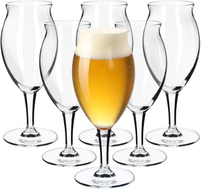 KADAX Bierglazen, bierglazen van glas, biertulpen, tarweglazen voor donker en licht bier, ambachtelijke bierglazen, bierpul, pilsner glas, bierglas, bierbeker (410 ml, 6 stuks, transparant)