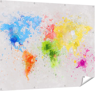 Gards Tuinposter Wereldkaart met Verfvlekken - Abstract - 150x120 cm - Tuindoek - Tuindecoratie - Wanddecoratie buiten - Tuinschilderij