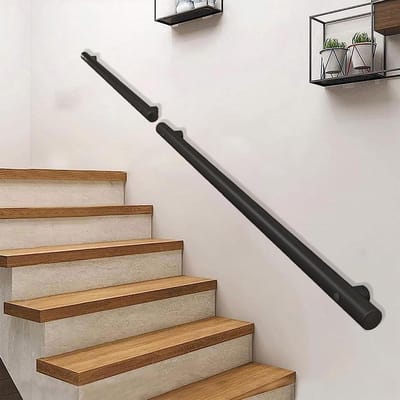 Ronde leuninghouder - Wandsteun metaal - Veilig traplopen - Complete set - Tot 600 cm - Mat zwart